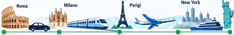 Roma, Milano, Parigi, New York: auto, treno, aereo e nave